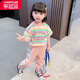樂芭鼠童裝女寶寶套裝夏裝嬰幼兒衣服洋氣女童套裝5卡通可愛1休閑夏季3歲條紋6兒童短袖t桖褲子兩件套 米色（粉色褲-條紋） 110碼建議3-4歲(身高100-110cm)