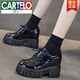 卡帝樂鱷魚（CARTELO）小個子內(nèi)增高女鞋8cm增高小皮鞋2025春秋季新款松糕厚底高跟單鞋 黑色 單內(nèi)里 38