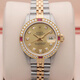 勞力士（ROLEX）【二手99新】勞力士日志型系列女表69173表徑26mm自動(dòng)機械后配盤(pán)腕表18K黃金精鋼后改裝鑲鉆 金盤(pán)大鉆外鑲紅寶石鉆-26mm