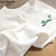 La Chapelle Sport拉夏貝爾純棉短袖t恤女夏季圓領休閑百搭時尚潮牌寬松透氣打底衫 白色(好心情胸標) L /165(推薦115-130斤)