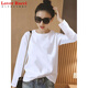 LOVER RUCCI白色純棉長(cháng)袖t恤女裝2026新款秋冬季歐貨洋氣內搭加絨打底衫上衣 1905+白色 L 106-125斤