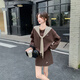 衣典零一（LEDIALYI）休閑減齡衛衣套裝女2024新款春秋季穿搭氣質(zhì)披肩上衣短裙子兩件套 咖色 S