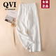 QVI高端品牌亞麻闊腿褲女2025夏季新款高腰寬松休閑顯瘦棉麻直筒長褲 白色【直筒長褲】 S (建議85-100斤)