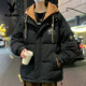 花花公子假兩件連帽羽絨服男2024冬季白鴨絨加厚保暖外套男寬松港風(fēng)防寒服 1681黑色 L 約110~125斤可穿