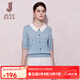 經(jīng)典故事（JANE STORY）娃娃領(lǐng)減齡藍色針織衫女2025春夏新款慵懶風(fēng)短款小眾別致撞色上衣 灰藍 XL