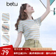 百圖betu女裝2025夏季新款T恤清新條紋字母繡花棉感短袖上衣女2505T07 彩條紋 M