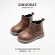 奇諾鼠Ginuorat奇諾鼠小眾布洛克寶寶短靴女寶鞋子春秋女童靴子馬丁靴秋 棕色 內長(cháng)14.5cm 適合腳長(cháng)14cm （19碼
