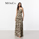 MO&Co.長(cháng)裙春夏浪漫抽象筆觸印花桑蠶絲棉紗高腰吊帶裙連衣裙摩安珂 抽象筆觸色 S 160