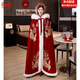 趣市兒秀禾服披風(fēng)中式新娘婚禮披肩結(jié)婚斗篷加絨加厚毛領(lǐng)漢服女披風(fēng)冬季 酒紅色