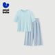 迷你巴拉巴拉【植物芯天絲】男女童兒童短袖套裝柔順透氣家居服 冰藍80924 110