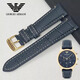 適配阿瑪尼真皮牛皮手表帶男AR1862 1892 1979 1917 針扣表鏈22mm 藍(lán)色-金色針扣 22mm