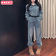 柏潮感復古港味牛仔連身褲女202冬季長(cháng)袖連體衣高腰闊 藍色 高收藏關(guān)注店鋪優(yōu)先發(fā)貨 S (建議80-95斤)
