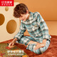 紅豆居家（Hodohome）兒童睡衣男童格紋棉質(zhì)家居服男孩磨毛翻領(lǐng)開(kāi)衫長(cháng)袖套裝501 130