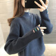施洛瀾2025秋冬裝新款半高領(lǐng)毛衣女加絨加厚寬松內搭針織打底衫上衣外穿 牛仔藍 均碼 建議80-135斤