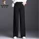 啄木鳥(niǎo)運動(dòng)褲女春秋高腰垂感黑色闊腿直筒大碼加絨女褲秋冬休閑媽媽褲子 黑色抽繩 L【建議105-130斤】