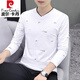 皮爾卡丹（pierre cardin）男士長(zhǎng)袖t恤v領(lǐng)春秋新款潮流百搭打底衫ins薄款內(nèi)搭T恤小衫上衣服 292白色 【長(zhǎng)袖】 L【適合100-115斤】