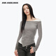 ANN ANDELMAN【明星同款】不對稱(chēng)斜肩拼色長(cháng)袖T恤假兩件修身上衣 灰色 XS