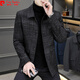 皮爾卡丹（pierre cardin）春秋季新款寬松夾克呢子外套商務(wù)潮流帥氣休閑毛呢男裝翻領(lǐng) 黑色 4XL 【適合190-210斤】