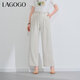 LAGOGO【涼感抗菌防曬】高腰黑色休閑褲女拉谷谷夏新款直筒闊腿褲 灰米色(T3) M