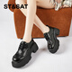 星期六厚底粗跟單鞋女英倫風(fēng)正裝通勤鞋軟底高跟鞋休閑舒適女鞋 黑色37