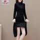 皮爾卡丹（pierre cardin）黑色蕾絲長(cháng)裙2025新款冬季女赫本風(fēng)一體絨打底裙配大衣內搭連衣裙 黑色【加絨加厚款】 2XL 【建議121-130斤左右】