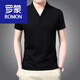 羅蒙（ROMON）男裝 夏季冰絲V領(lǐng)短袖T恤男士休閑絲光棉體恤打底polo網(wǎng)球衫半袖 8798短袖-黑色 175/XL建議130-145斤