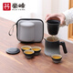 豪峰2025新款整套快客杯陶瓷旅行功夫茶具套裝戶(hù)外便攜茶壺送新年禮物 黑白 舟山5件套 舟山包