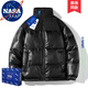 NASA LEAP美式PU皮棉服男外套秋冬季潮流加厚男女棉衣羽面包絨服棉襖子男士 黑色 2XL （建議150-170斤）