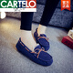 卡帝樂(lè )鱷魚(yú)（CARTELO）秋冬羊毛豆豆鞋女加絨毛毛棉鞋真皮平底保暖孕婦媽媽鞋一腳蹬瓢鞋 深藍色加絨 39