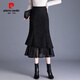 皮爾卡丹（pierre cardin）小香風(fēng)魚尾裙半身裙秋冬款女高腰顯瘦銀絲包臀加絨中長款加厚冬裙 黑色(普通厚度) M (90-100斤)