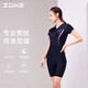 洲克（ZOKE）泳衣女連體平角修身顯瘦競技溫泉泳衣122501435-1 黑/玫紅色 L