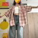UKMR粉色Polo領(lǐng)格子短袖襯衫外套女夏季設計感小眾日系復古疊穿上衣潮 粉色 2XL 【建議130-150斤】
