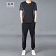 寫璇（XIEXUAN）夏季運(yùn)動(dòng)套裝男衣服男裝冰絲短袖T恤健身服潮牌夏天男士休閑套裝 黑色 (短袖+褲子) XL 120-135斤【建議】