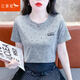 紅蜻蜓（RED DRAGONFLY）時(shí)尚印花純棉短袖T恤女夏季新款韓版寬松設計感小眾圓領(lǐng)上衣 588#灰色 XL 建議120-134斤