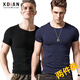 續點(diǎn) 短袖t恤男圓領(lǐng)夏修身健身緊身運動(dòng)韓版休閑棉質(zhì)純色打底彈力汗衫 黑色+寶藍色 XL 碼128-138斤左右修身版型