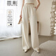 香影新中式垂感闊腿褲女2026春季新款長(cháng)褲休閑顯瘦國風(fēng)高腰直筒褲 米色 L
