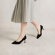 千百度【靜音系列】羊皮細高跟鞋春秋新款淺口單鞋女 黑色 38