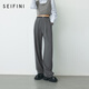 詩凡黎（'SEIFINI）【小涼風(fēng)】詩凡黎灰色直筒闊腿休閑褲2025春夏新款高級感黑色長褲 灰色 現(xiàn)貨 S 155/60A