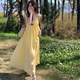 沂懿吊帶連衣裙裙子女2025新款夏季純欲吊帶裙法式長裙沙灘度假風(fēng)顯瘦 褶皺細(xì)腰帶吊帶連衣裙【黃色】 均碼