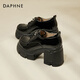 DAPHNE達芙妮樂(lè )福鞋女秋季新款英倫風(fēng)小皮鞋小個(gè)子厚底粗跟高跟鞋 黑色 跟高8.5cm 36 (230mm)