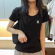 方領(lǐng)打底衫女夏季新款灰色短袖t恤大領(lǐng)口內(nèi)搭正肩純棉顯瘦上衣服 黑色 M