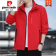 皮爾卡丹（pierre cardin）春季沖鋒.衣戶(hù)外運動(dòng)夾克男防風(fēng)上衣可拆卸帽外套加大碼 紅色-春款外套  2XL 建議身高175-183/體重150-17