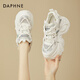 達芙妮網(wǎng)面鏤空老爹鞋女2026春夏季新款厚底增高運動(dòng)休閑鞋松糕透氣女鞋 白銀色 38