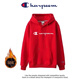 冠軍涂鴉加絨春秋冬季新款連帽衛衣套頭刺繡外套純色休閑男女同款情侶衛衣 大紅色長(cháng)條連帽加絨 M 100-115斤