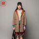 漁服飾棉服女2023年新款冬季小方格子帶帽中長(cháng)款棉衣FGFD4022 淺花灰 2XL