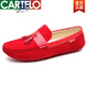 卡帝樂(lè )鱷魚(yú)（CARTELO）2025新品豆豆鞋男真皮英倫磨砂休閑男鞋韓版流蘇懶人軟底防滑潮鞋 紅色 41