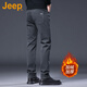 吉普（JEEP）美國正品Jeep高端莫代爾牛仔褲男士春秋修身直筒商務彈力長褲秋冬 墨綠灰色-長褲 加絨 【專柜正品】 34 推薦160-170斤