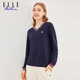 ELLE ACTIVE設計感撞色V領(lǐng)長(cháng)袖T恤女士初秋時(shí)尚休閑運動(dòng)百搭拼色內搭上衣女 藏青色 2XL