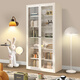照博（ZHAOBO）鋼制落地玻璃門(mén)書(shū)柜輕奢置物柜書(shū)架法式簡(jiǎn)約客廳儲物柜家用展示柜 白色雙門(mén)2米100寬鋼化玻璃款