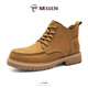 名郎馬丁靴男冬季保暖新款高幫大黃靴男復古工裝鞋潮厚底真皮男士靴子 黃棕色 37